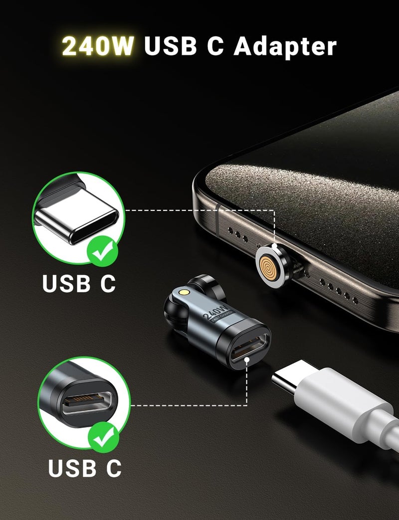 AS 240W USB C Magnetic Adapter (3Pack), Gen3 USB C 90 Degree Adapter/C Right Angle Adapter/180 Degree USBC Adapters/USBC to USBC Adapters for Phone 16/15, Ma-Book Pro/Pad Series, Samsung - Image 4